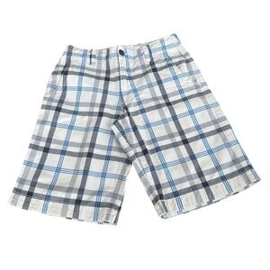 Aeropostale Men’s Shorts A87 Sz.29 Blue&Gray Plaid Casual Flat Front Drawstring